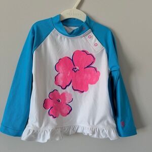 Coolibar Kids Aloha Flowers Ruffle Swim Shirt UPF 50+ Blue White 18-24M NEW